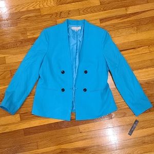 TAHARI ASL Open Front Lined Double-Breasted Blazer in Capri Blue